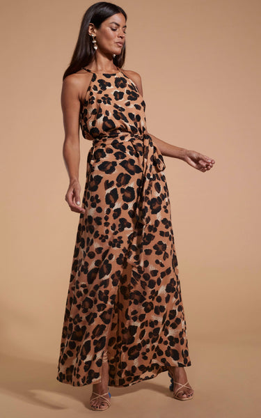 Leopard print outlet halter neck dress