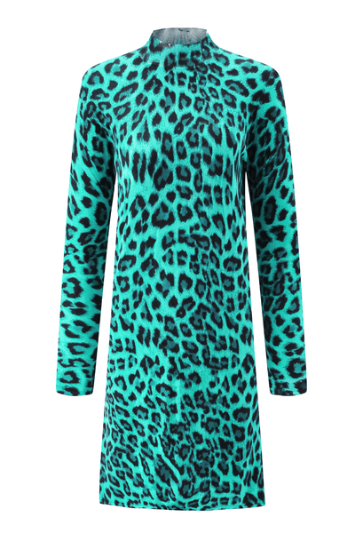 Lynx Slouchy Mini Dress in Green Leopard Dancing Leopard