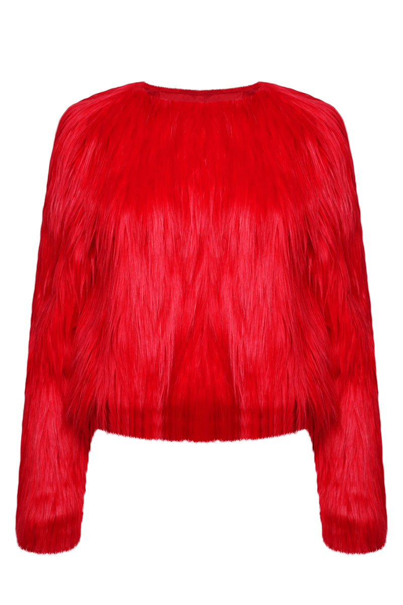 Faux Fur Jacket in Bright Red