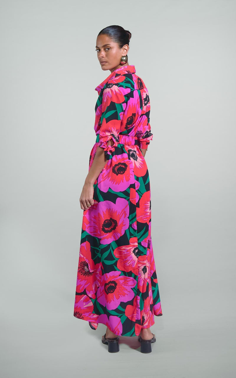 Dove Dress in Pink on Black Poppy