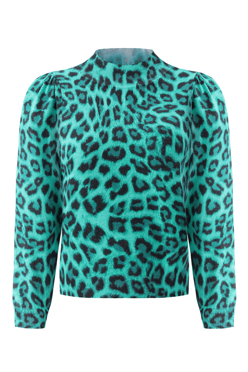 Leela Knitted Jumper in Green Leopard