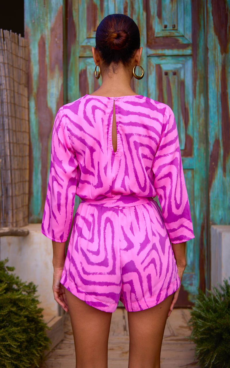 Jasmine Playsuit in Abstract Marble Pink