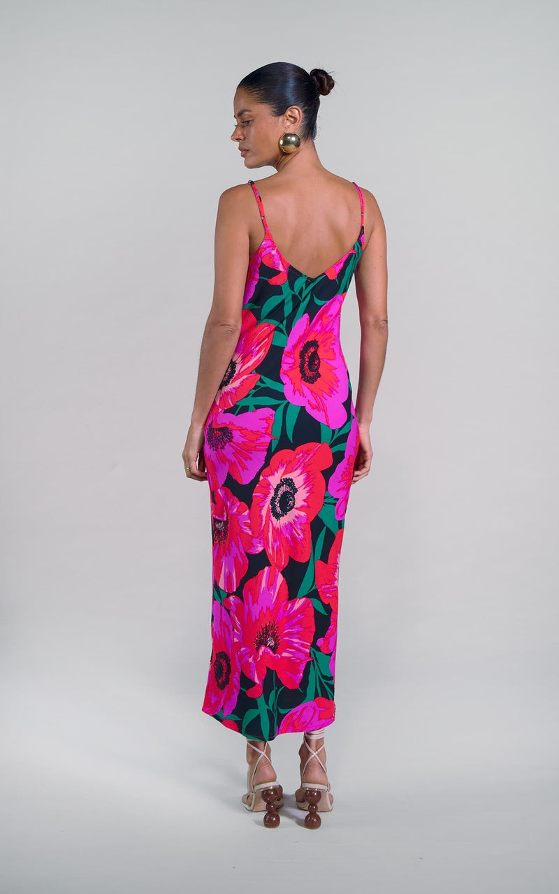 Sienna Midaxi Slip Dress in Pink on Black Poppy