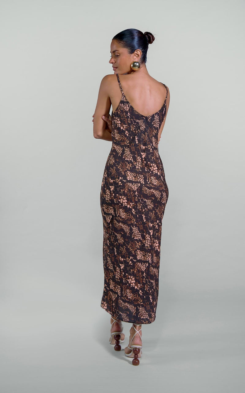 Sienna Midaxi Slip Dress in Brown Snake