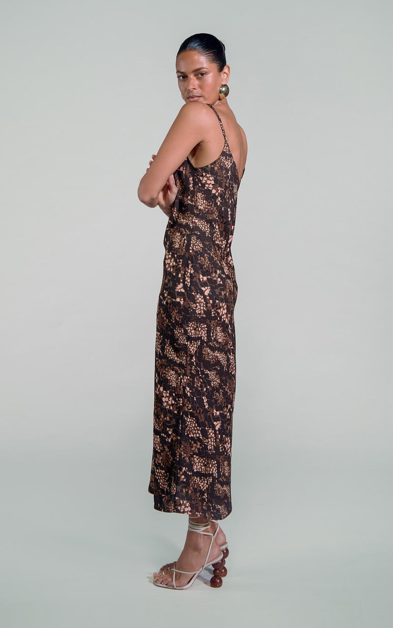 Sienna Midaxi Slip Dress in Brown Snake