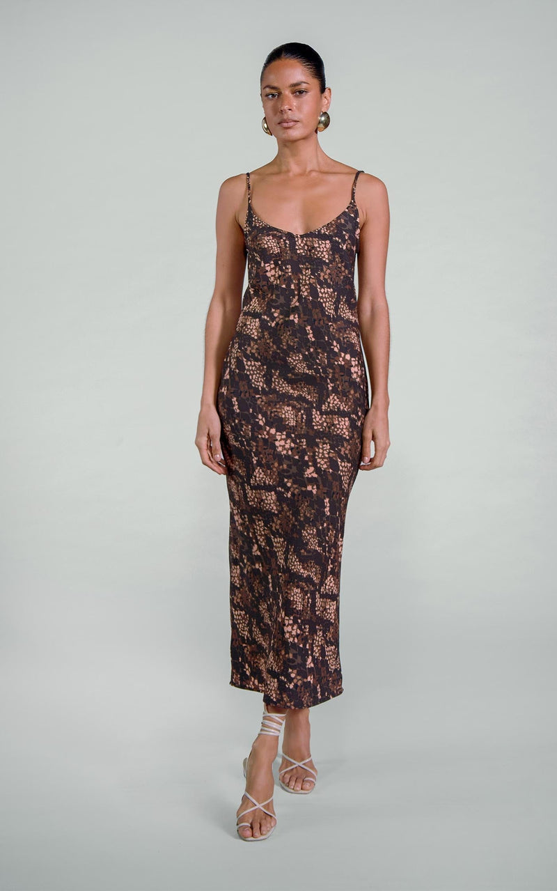 Sienna Midaxi Slip Dress in Brown Snake