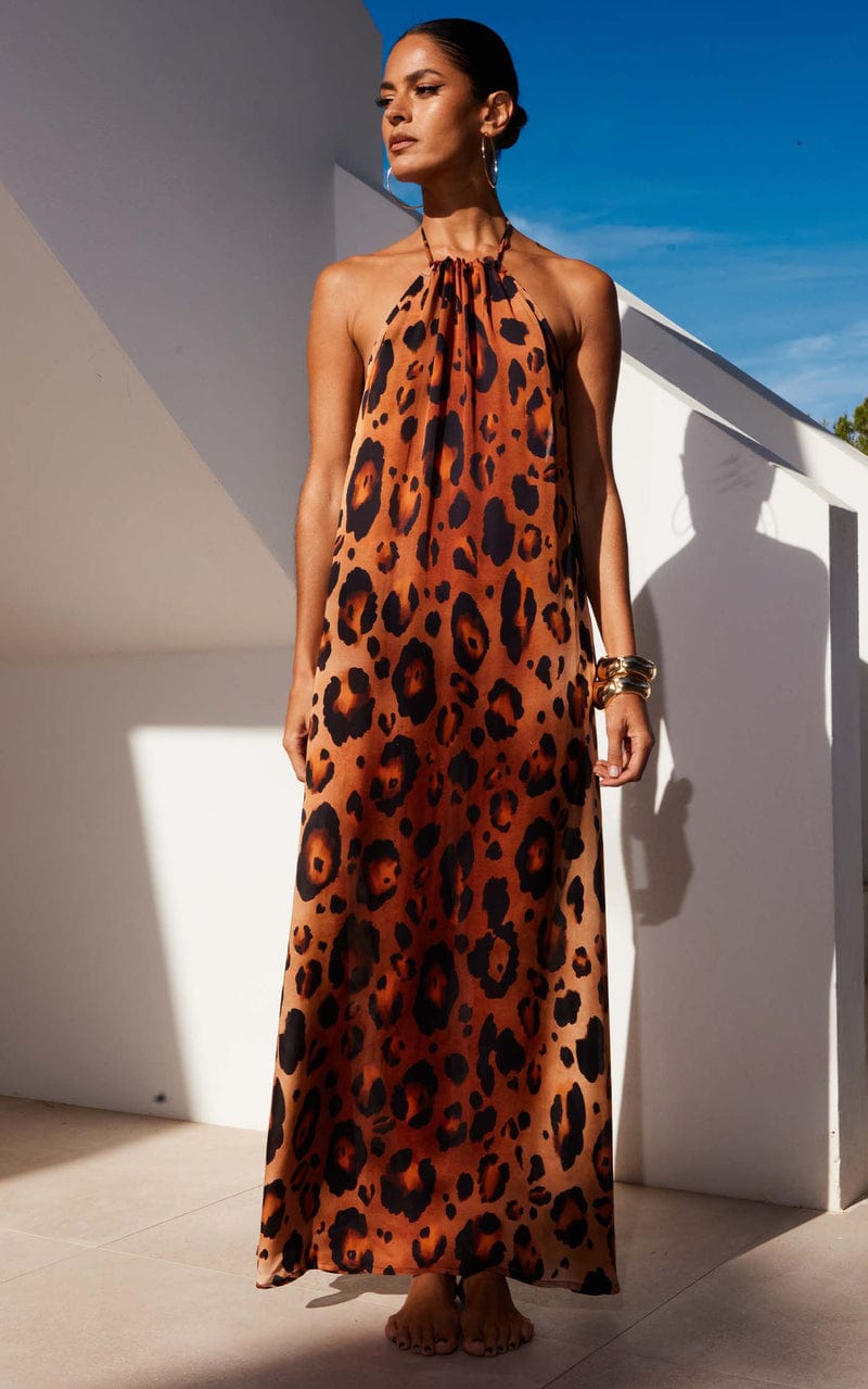 HALO Lorenzo Maxi Dress in Jungle Leopard Dancing Leopard