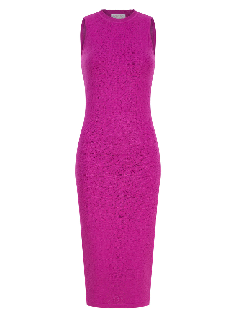 Cleo Pointelle Midi Dress in Purple