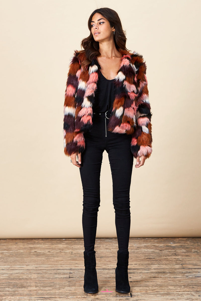 Faux Fur Jacket In Pink Marble | Dancing Leopard