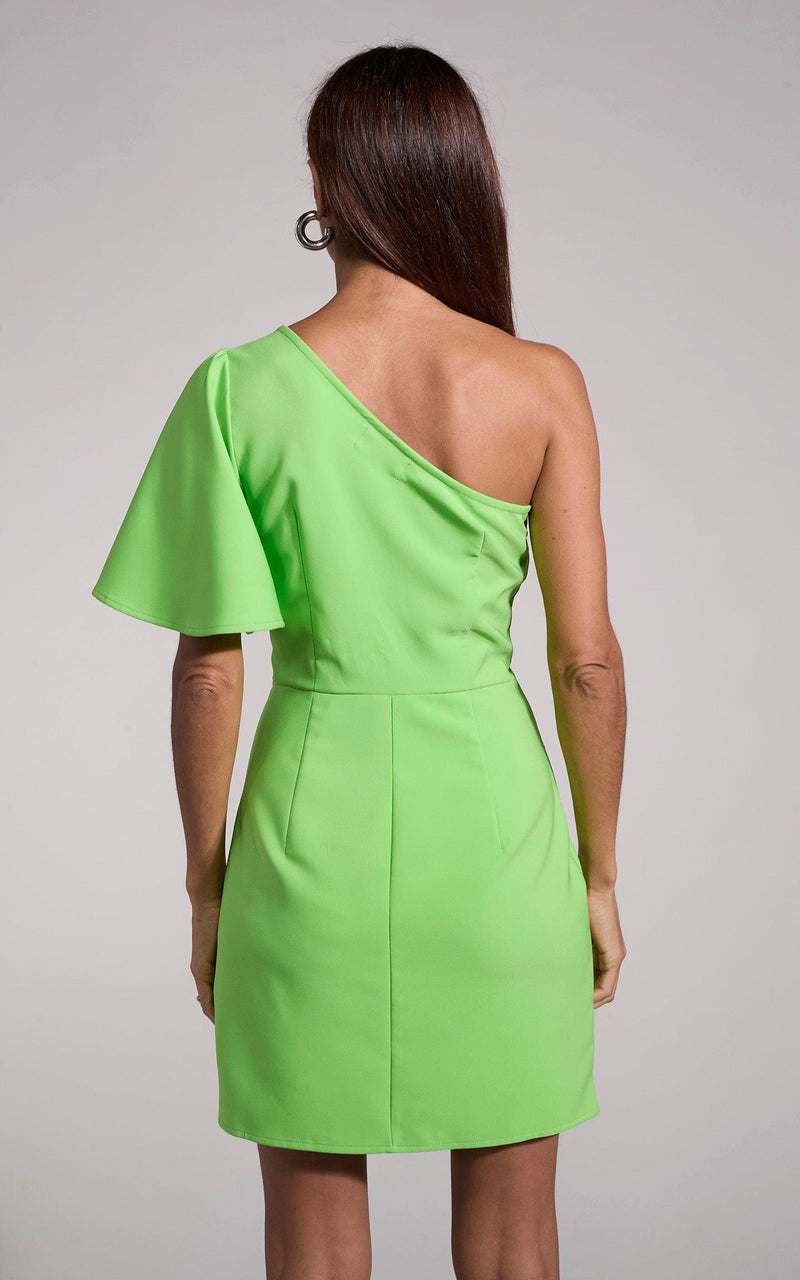 Joy One Shoulder Mini Dress in Apple Green Dancing Leopard