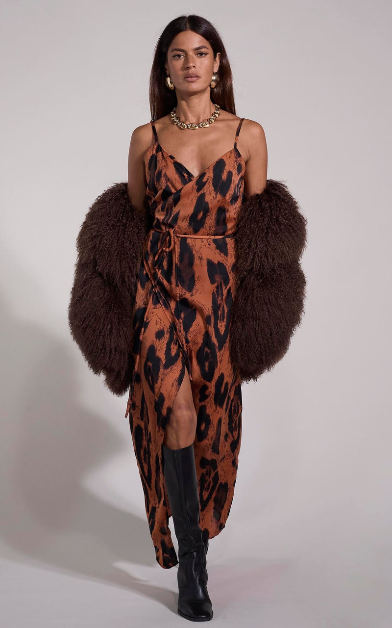 Mariah Wrap Dress In Chocolate Leopard