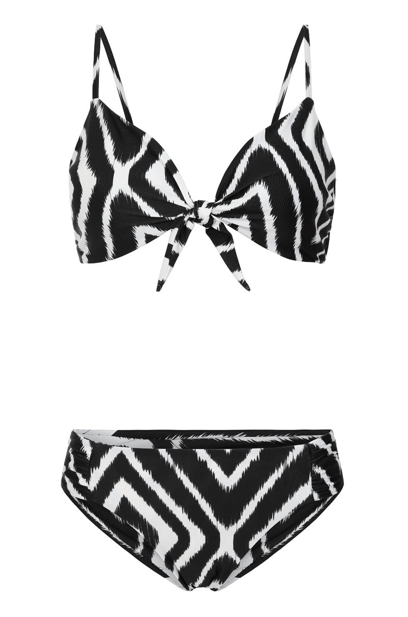 HALO Montego Bikini Top in Black and White Ikat Dancing Leopard