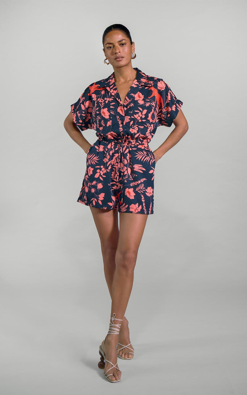 Rizzo Shirt Playsuit in Peach Meadow on Black