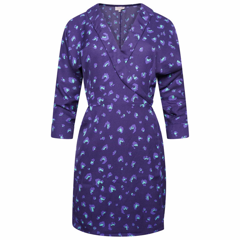 Valley Mini Dress in Abstract Purple on Navy Leopard