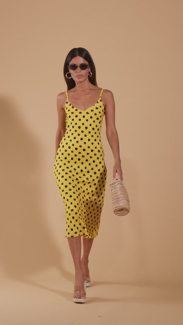 The Iggy Yellow Polka Dot, Silk Slip Dress