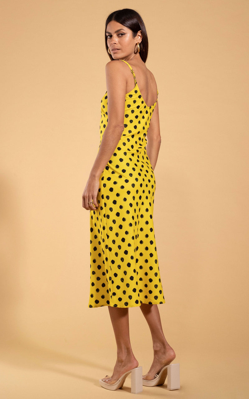 The Iggy Yellow Polka Dot, Silk Slip Dress