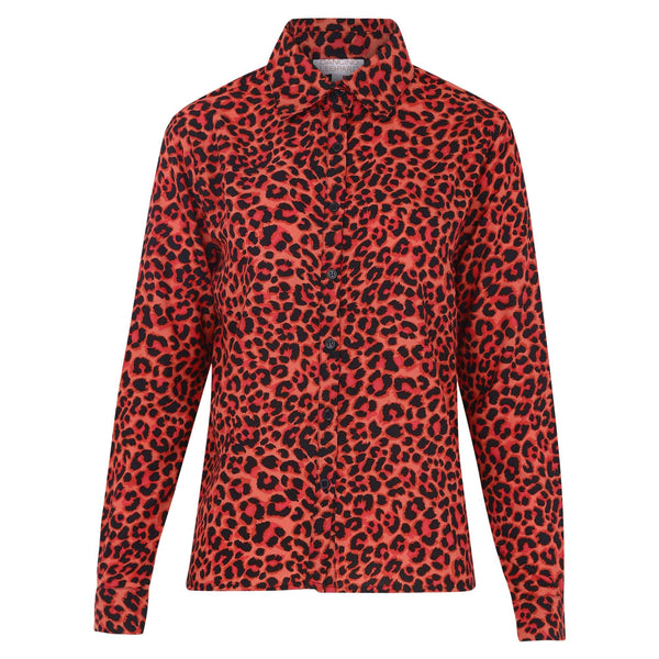 San Diego Shirt In Ruby Red Leopard Print | Dancing Leopard