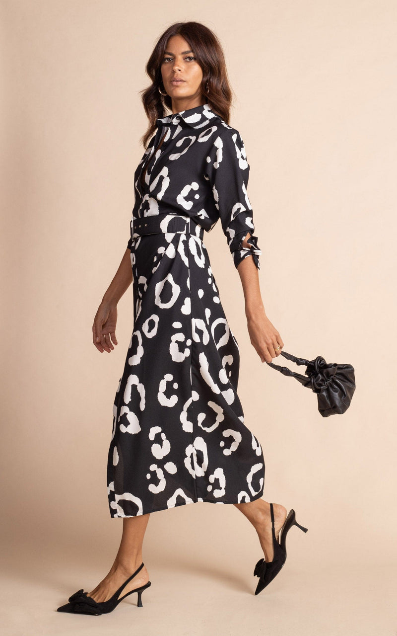 Alva Midi Shirt Dress in Oversized Mono Leopard – Dancing Leopard