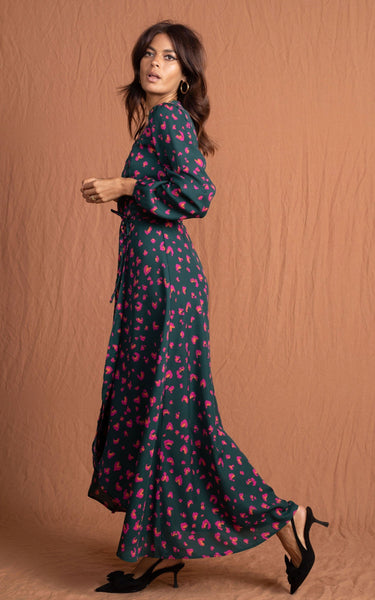 Jagger Maxi Dress in Abstract Pink on Green – Dancing Leopard