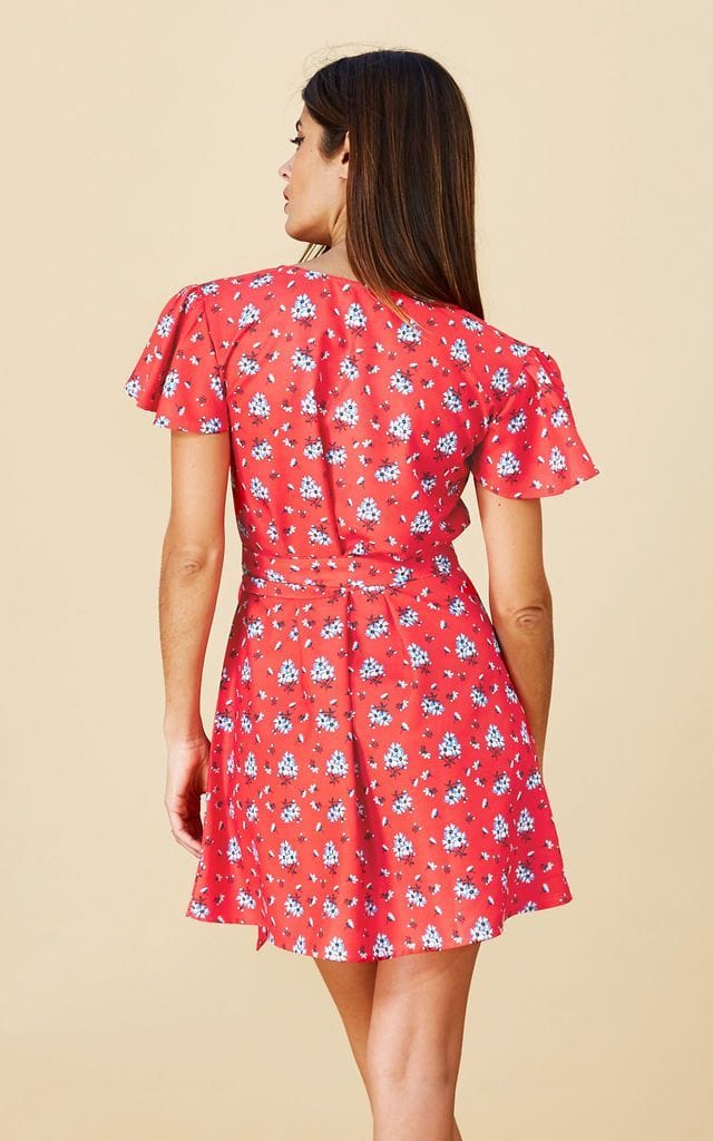 Red daisy fashion print dress